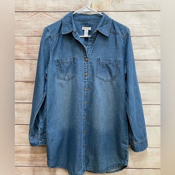 Chico's Tops - CHICOS CHAMBRAY TUNIC IN BLUE‎